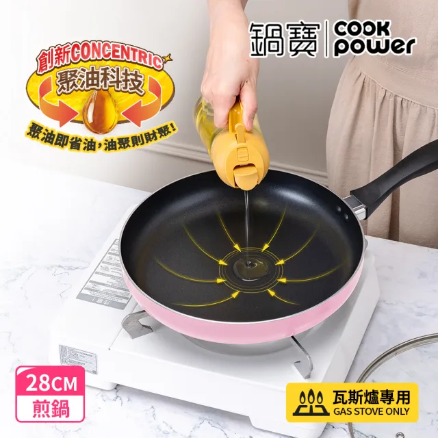 【CookPower 鍋寶】新升級煎大師聚油不沾煎鍋28cm-四色選