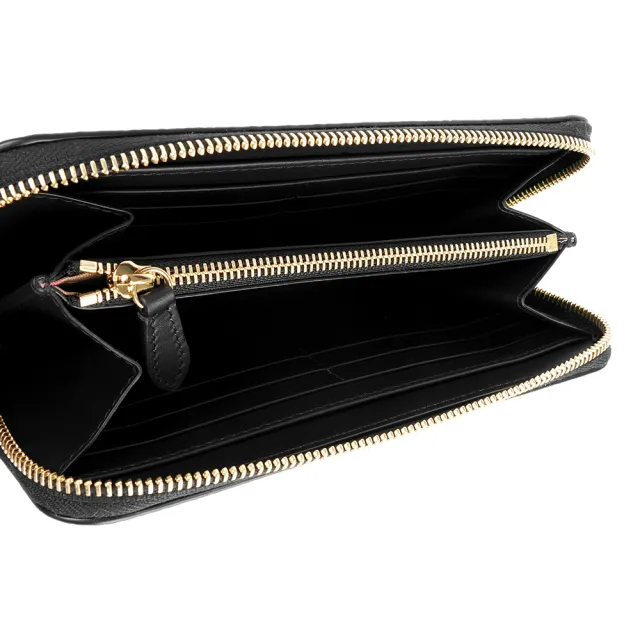 【BURBERRY 巴寶莉】金字Logo 燙印粒紋牛皮ㄇ形拉鏈長夾(黑色)