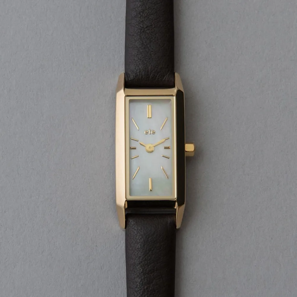 【ete】輕奢質感矩形真皮腕錶(金色)