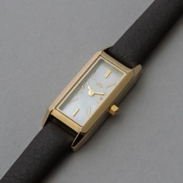 【ete】輕奢質感矩形真皮腕錶(金色)