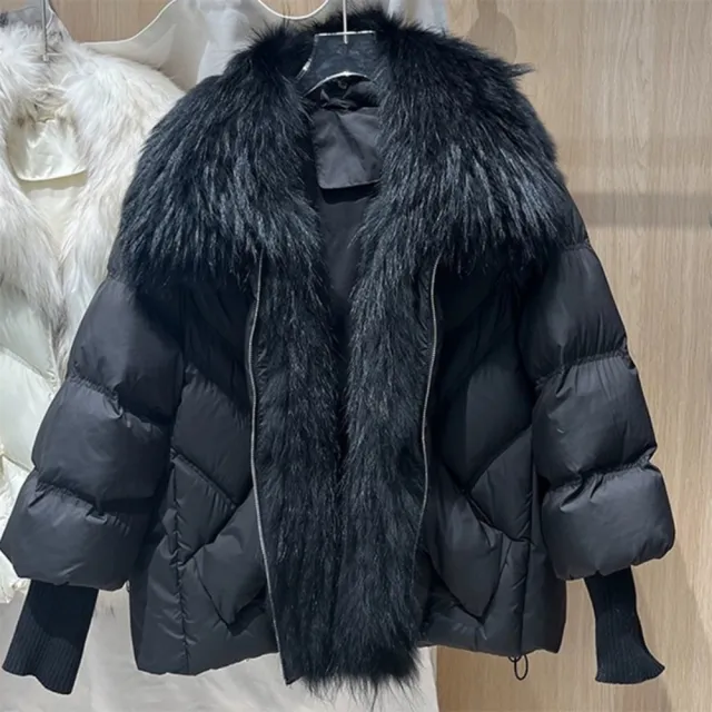 【巴黎精品】頂級貉子毛領真羽絨外套白鴨絨外套羽絨衣秋冬大碼休閒女裝(毛領短女外套4色n1ld34)