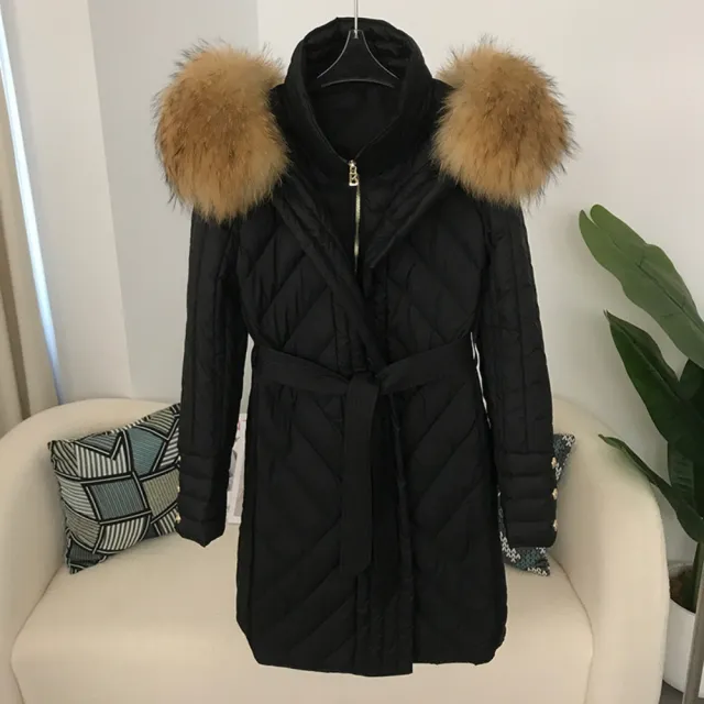 【巴黎精品】頂級貉子毛領真羽絨外套白鴨絨外套羽絨衣秋冬大碼女裝(連帽綁帶女外套4色n1ld89)