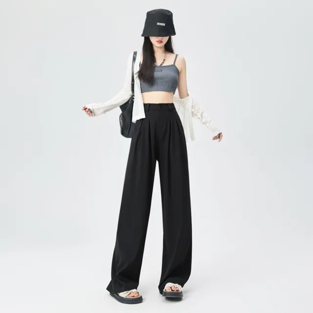 【巴黎精品】高腰長褲西裝褲法式寬褲直筒西裝褲落地褲顯瘦大碼休閒女裝(垂感女褲子5色n1lb46)