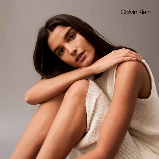 【CALVIN KLEIN】官方旗艦館CK 圓領中長毛衣洋裝_白色