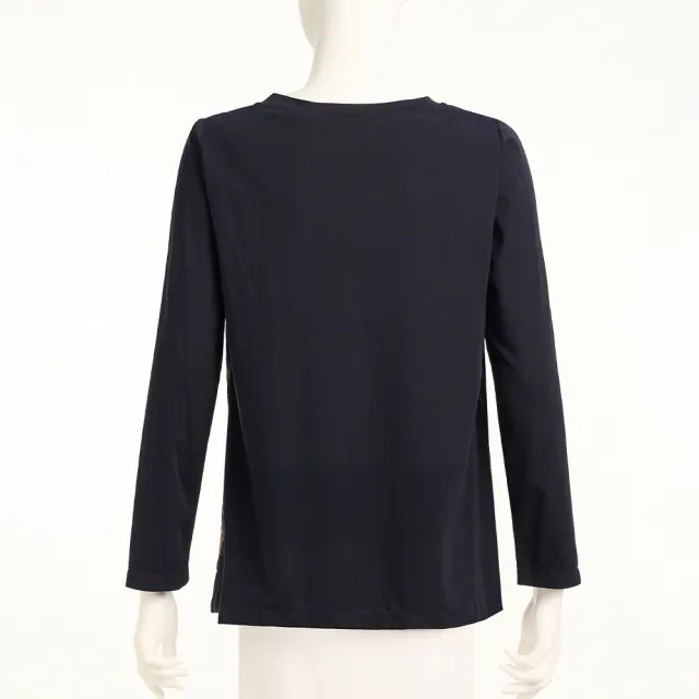 【ILEY 伊蕾】格紋拼接長袖縲縈上衣(深藍；L-3L；1253181215)
