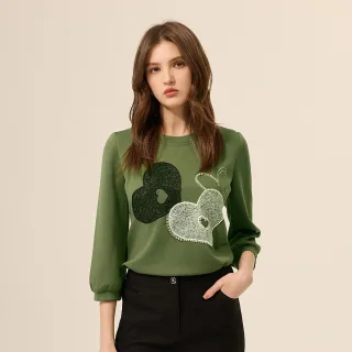 【ILEY 伊蕾】珠飾愛心刺繡縲縈太空棉上衣(綠；M-2L；1253021232)