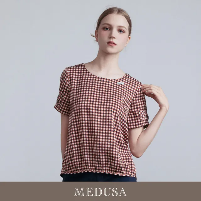 【MEDUSA 曼度莎】現貨-台灣製 野餐感復古格紋嫘縈涼感上衣（M-XL）｜女短袖 格紋上衣 涼感嫘縈(601-5430A)