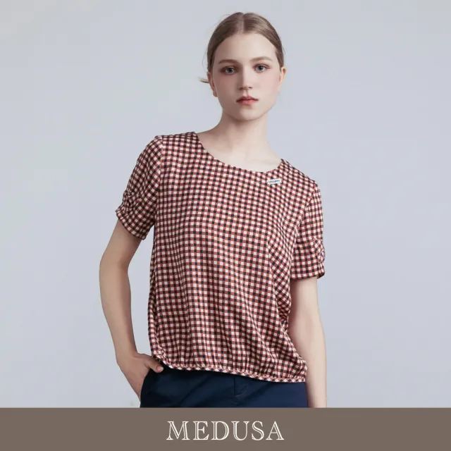 【MEDUSA 曼度莎】現貨-台灣製 野餐感復古格紋嫘縈涼感上衣（M-XL）｜女短袖 格紋上衣 涼感嫘縈(601-5430A)