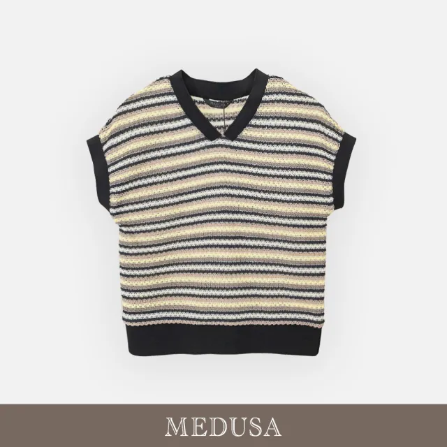 【MEDUSA 曼度莎】現貨-夏日輕針織條紋上衣（M-XL）｜女休閒上衣 薄針織上衣 無袖上衣(601-34901)