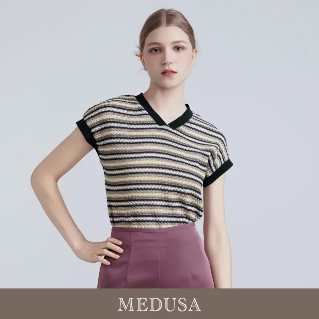 【MEDUSA 曼度莎】現貨-夏日輕針織條紋上衣（M-XL）｜女休閒上衣 薄針織上衣 無袖上衣(601-34901)