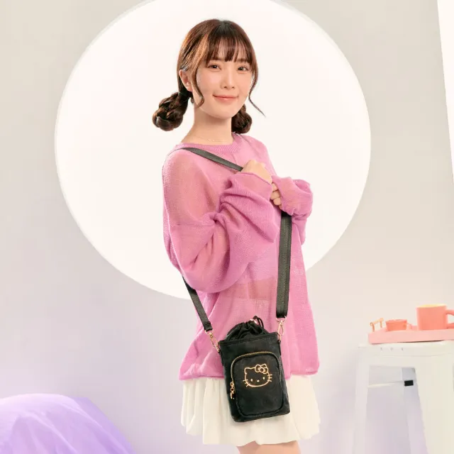【HELLO KITTY】雙11 金緻凱蒂-凱蒂手機包-黑 KT03M07BK