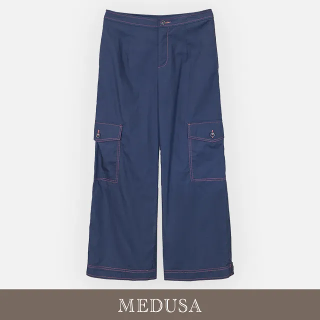 【MEDUSA 曼度莎】現貨-深藍大口袋造型直筒休閒褲（M-XL）｜女休閒褲 工裝褲 直筒褲(601-5430B)