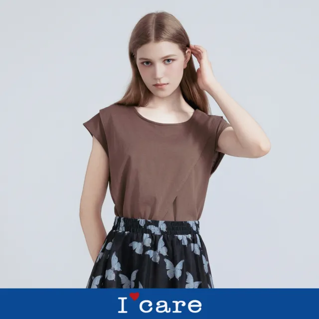 【I’Care 依卡】現貨-造型U型抓褶長版T恤 - 2色（F）｜女休閒上衣 女短袖T恤(607-22701)