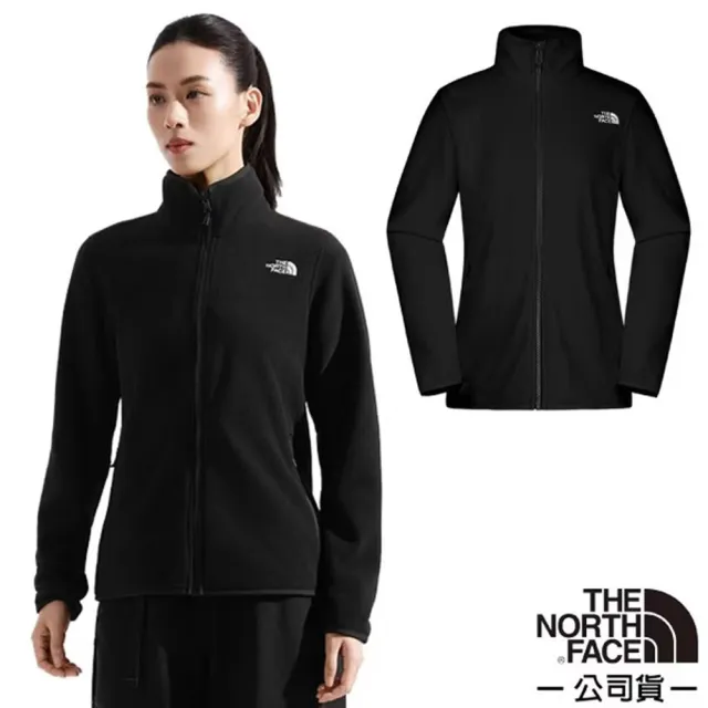 【The North Face】女 舒適保暖抓絨外套_亞洲版型.刷毛夾克/反裝拉鍊插手袋(8FJU-JK3 太空黑)
