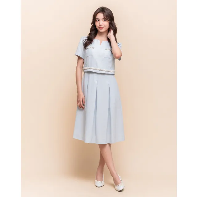 【perng yuh 芃諭名品】藍韻雅緻 輕花紗 仿兩件式 洋裝(2025 AW Collection|4C秋冬新品上市)