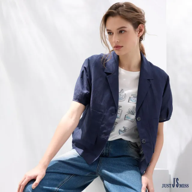 【Just J’S Miss】夏季必備棉麻混紡全開扣短袖外套