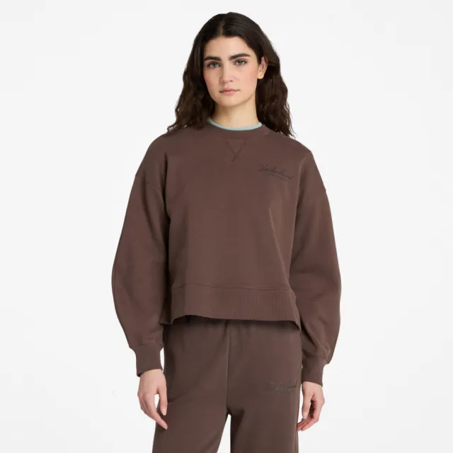 【Timberland】女款深棕色寬版圓領上衣(A41ZB243)