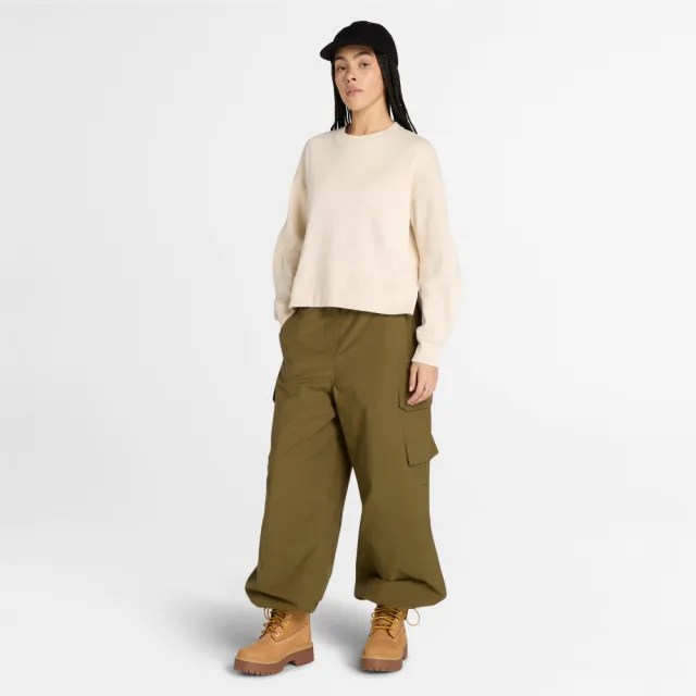 【Timberland】女款象牙色寬版圓領上衣(A41ZBEFL)