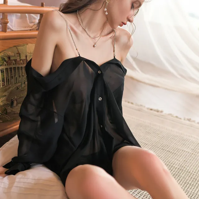 【流行E線】男友風襯衫大尺碼睡衣 黑白色女生居家睡衣 大尺寸寬鬆性感睡衣 情趣內衣情人節禮物(MA7673)