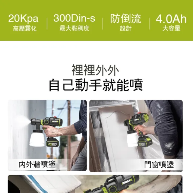 【WORX 威克士】20V無刷鋰電噴漆槍(WU056)