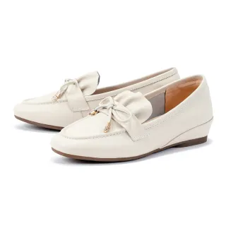 【DIANA】柔軟牛皮抓皺造型蝴蝶結樂福鞋(米色)