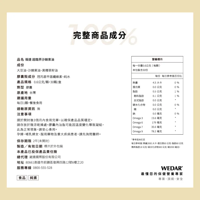 【Wedar 薇達】超臨界沙棘果油 4盒組(30顆/盒.素食魚油.omega.沙棘果.黑種草籽.循環保健.純素)