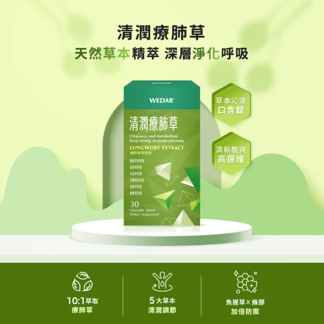 【Wedar 薇達】清潤療肺草 3盒組(30顆/盒.草本調節.義大利蜂膠.魚腥草萃取)