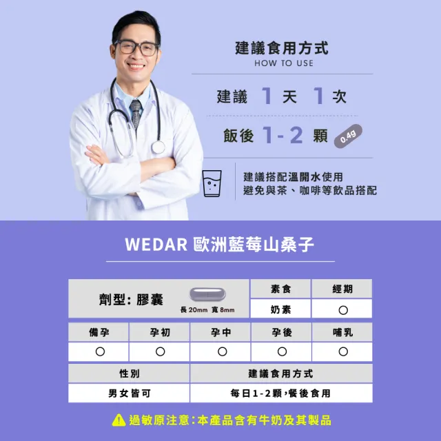 即期品【Wedar 薇達】歐洲藍莓山桑子 4盒組(30顆/盒.藍莓精華.金盞花萃取.兒童葉黃素.DHA)