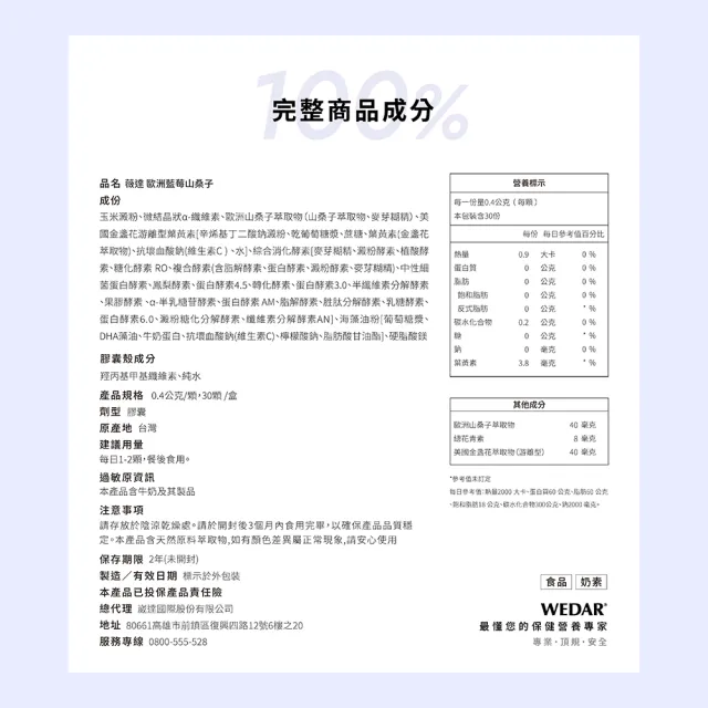 即期品【Wedar 薇達】歐洲藍莓山桑子 4盒組(30顆/盒.藍莓精華.金盞花萃取.兒童葉黃素.DHA)