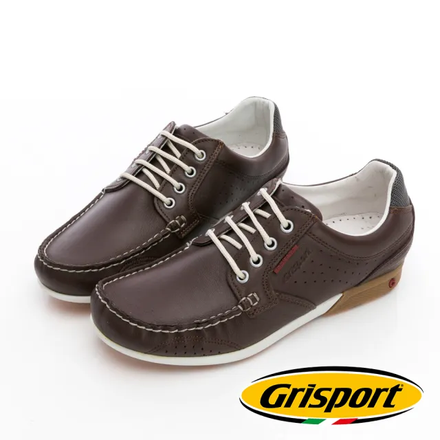 【GEORGE 喬治皮鞋】Grisport 義大利進口 牛皮綁帶氣墊帆船鞋 -咖 438010GH20