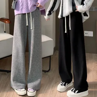 【NEW FORCE】高腰垂感保暖女闊腿休閒長褲-3色可選(寬褲/女長褲/休閒褲/保暖褲/褲裙)