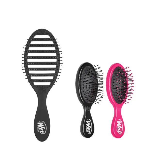 【Wetbrush】專業速乾蓬鬆時尚黑骨梳+隨身梳(隨身梳顏色任選)