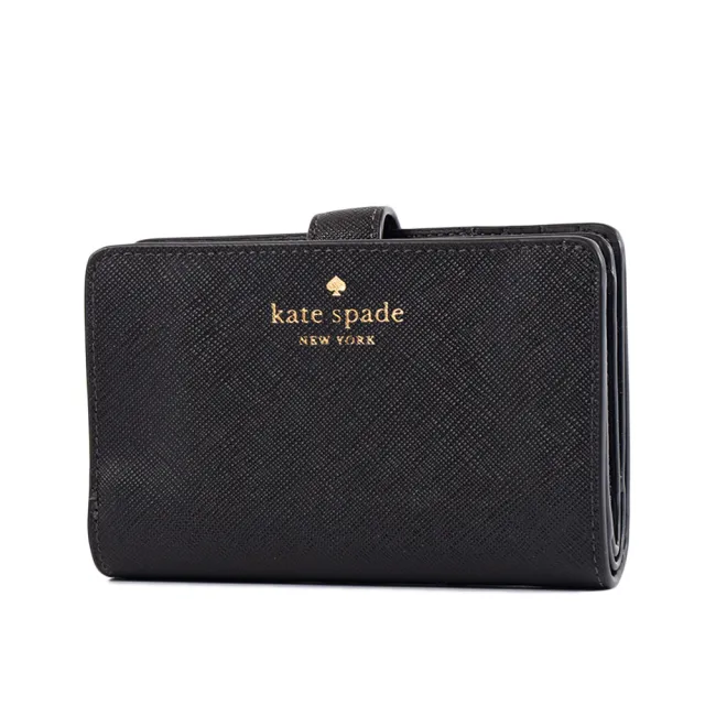【KATE SPADE】Schuyler 防刮十字紋釦式中夾-黑色