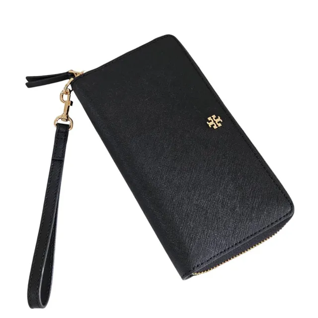 【TORY BURCH】TORY BURCH EMERSON 新版防刮手掛拉鍊長夾-黑色(送禮)