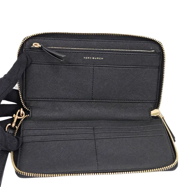 【TORY BURCH】TORY BURCH EMERSON 新版防刮手掛拉鍊長夾-黑色(送禮)