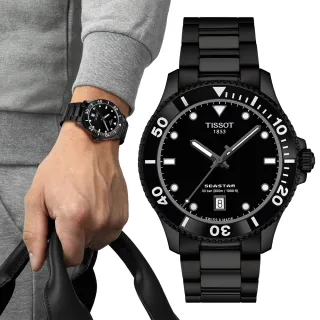 【TISSOT 天梭】Seastar 1000海星300米潛水錶-40mm/全黑(T1204103305100)