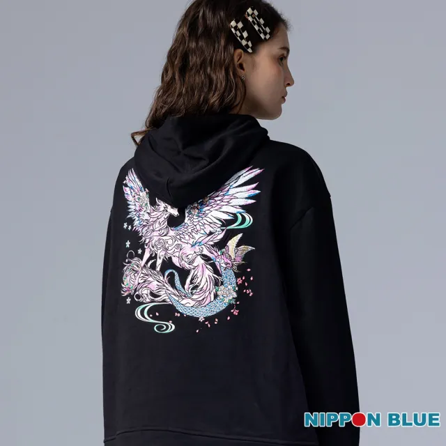 【BLUE WAY】女裝 金標百福白狐連帽 長袖 上衣-日本藍