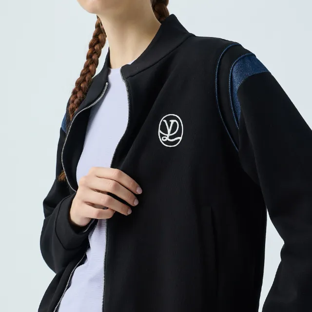 【YUANDONGLI 元動力】牛仔拼縲縈立領落肩運動外套(深藍;S-L;4253174004)