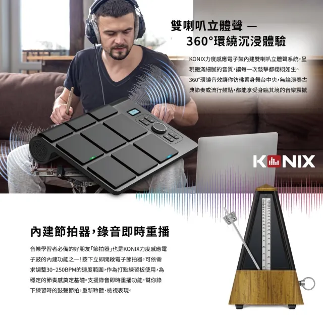 【Konix】力度感應電子鼓(行動爵士鼓組 攜帶型電子鼓)