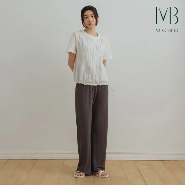 【MO-BO】舒適全腰鬆緊皺皺長腿褲