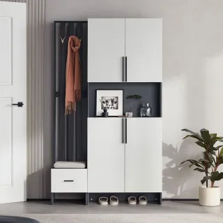 【hoi! 好好生活】預購60天★林氏木業現代簡約百變上下雙門玄關櫃 AK3O-黑+白色 附AK4O座凳櫃