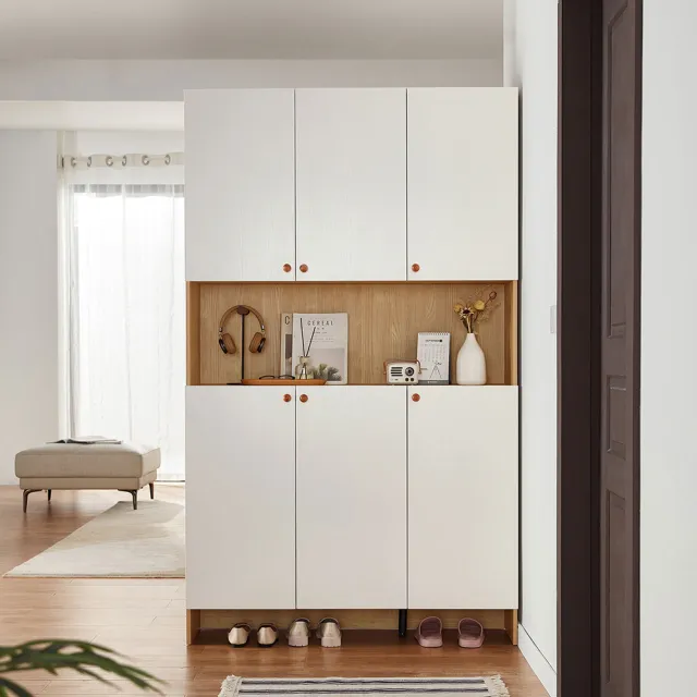 【hoi! 好好生活】Linsy北歐風百搭六門玄關鞋櫃1.2M 原木+白色