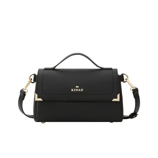 【KINAZ】金屬飾角掀蓋三層澎澎手提斜背包-熠影黑-小閃光系列