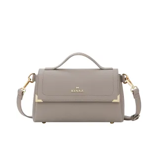 【KINAZ】金屬飾角掀蓋三層澎澎手提斜背包-暖霧灰-小閃光系列