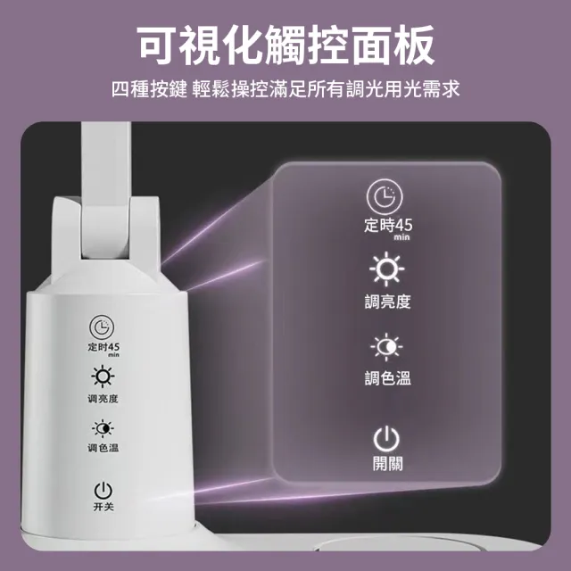 【YUNMI】LED折疊護眼檯燈 三檔色溫 四檔調光 45分鐘定時 書桌燈 小夜燈 學生宿舍辦公閱讀燈