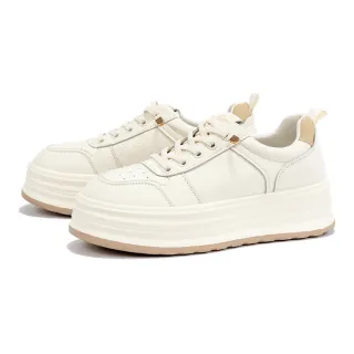 【DIANA】免綁帶壓紋厚底增高小白鞋(杏色)