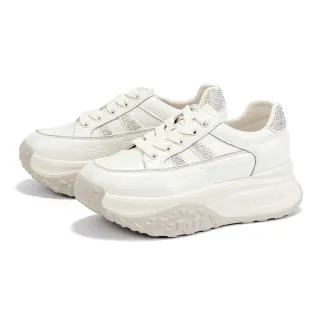 【DIANA】牛皮植鞣皺褶燙鑽綁帶厚底休閒鞋(米白)