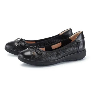 【MAGY】編織紋蝴蝶結打蠟羊皮厚底鞋(黑色)