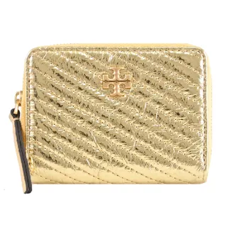 【TORY BURCH】經典雙T亮面揉製絎縫信用卡零錢包簡易短夾(金)