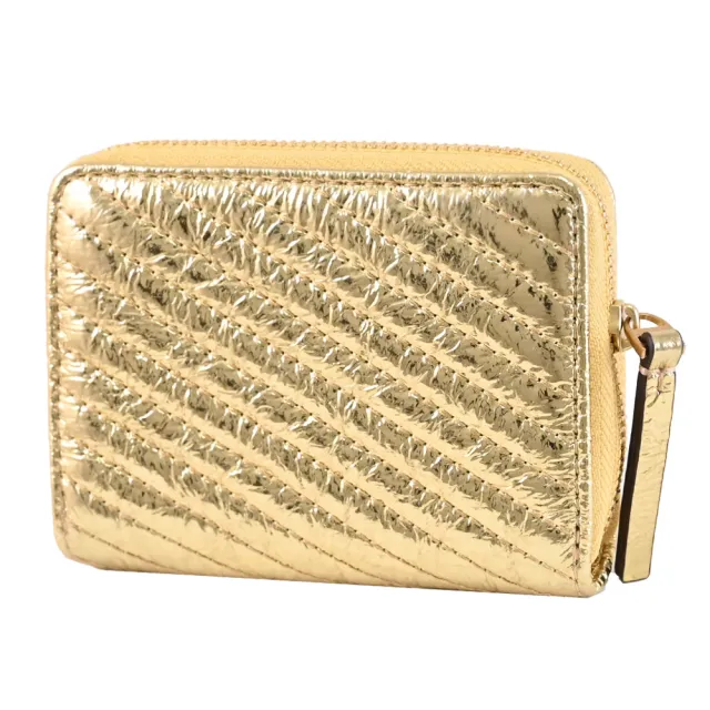 【TORY BURCH】經典雙T亮面揉製絎縫信用卡零錢包簡易短夾(金)